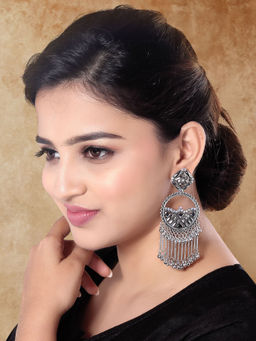 I Jewels - Ethnic Oxidised Afghani Style Dangle Earring for Women