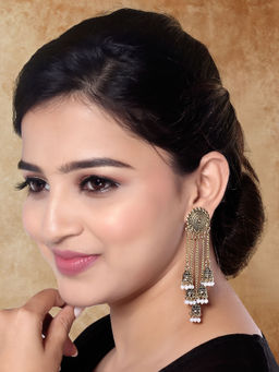 I Jewels - Gold Plated Multi Layered Dangle Jhumka Earrings for Women