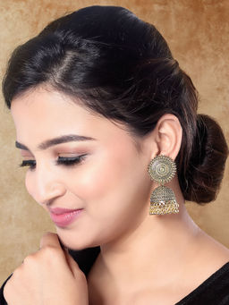I Jewels - Gold Plated Traditional Ethnic Jhumka Earrings for Women