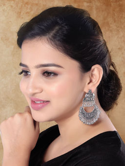 I Jewels - Ethnic Oxidised Afghani Style Dangle Earrings for Women
