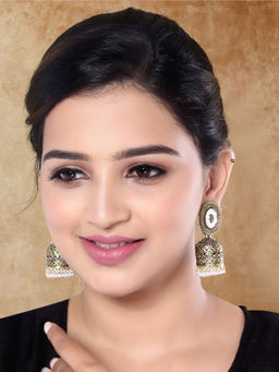 I Jewels - Gold Plated Traditional Ethnic Jhumka Earrings for Women