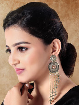 I Jewels - Traditional Gold Plated Dangle Earrings with Floral Motif for Women