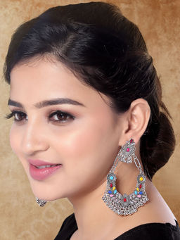 I Jewels - Ethnic Oxidized Colorful Kundan-Style Chandbali Earrings for Women