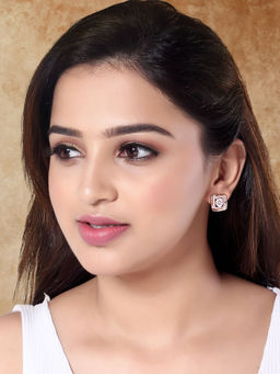 I Jewels - Rose Gold Plated CZ & American Diamond Fashionable Look Stud Earrings (E3348RG)