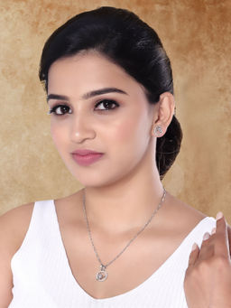 I Jewels - Silver Plated Cubic Zirconia American Diamond Chain Pendent Necklace Set for Women