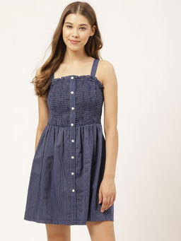 Twenty Dresses by Nykaa Fashion - Blue Smocked In Stripe Dress