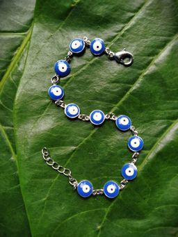 Digital Dress Room - Latest Blue Evil Eye Rakhi Design Silver Plated Adjustable Wrist Bracelet On This