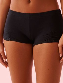 La Vie En Rose - Bow And Ruched Cotton Boyshort Panty Black