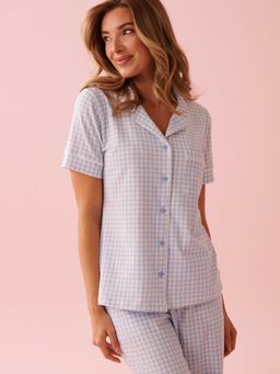 La Vie En Rose - Cotton Short Sleeve Button-Down Shirt Blue