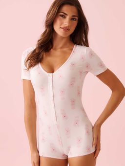 La Vie En Rose - Spa Time Teddy Print Super Soft Short Sleeve Romper