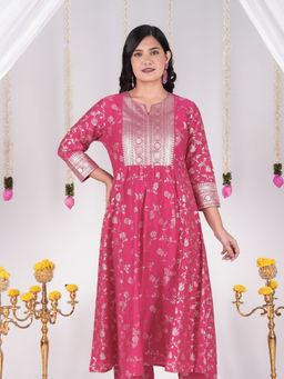 ARAMYA - Vertigan Floral Print Pink Kurta