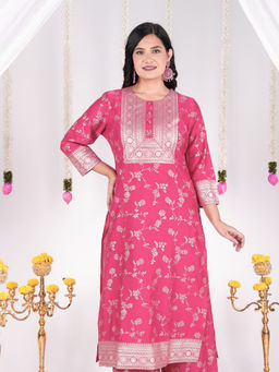 ARAMYA - Vertigan Straight Floral Print Pink Kurta