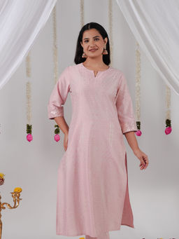 ARAMYA - Romen Silk Straight Foil Print Pink Kurta