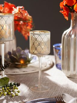 Pure Home + Living - Peral Pattern Glass Stem Candle Holder