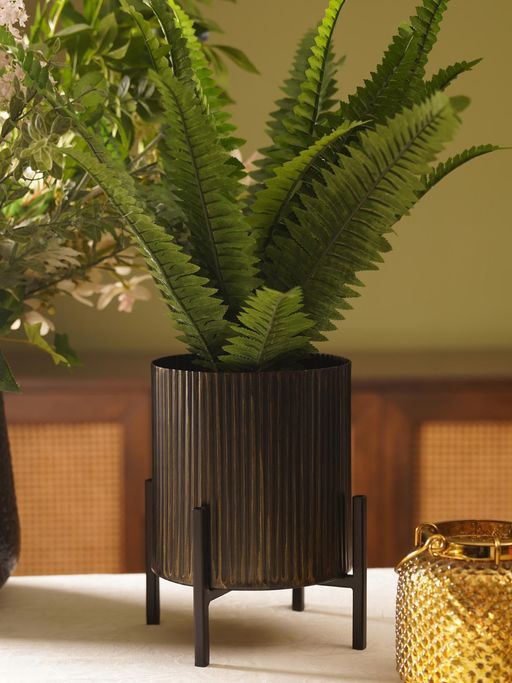 Pure Home + Living Brown Metal Textured Flower Pot with Stand