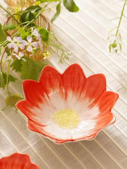 Pure Home + Living - Red Porcelain Handpainted Flower Bowl