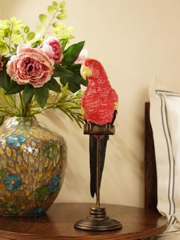 Pure Home + Living - Coral Polyresin Exotic Parrot with Stand