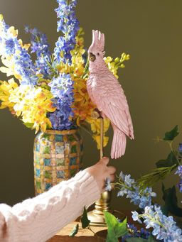Pure Home + Living - Pink Polyresin Exotic Parrot with Stand