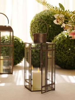 Pure Home + Living - Brown Antique Finish Rectangle Metal Lantern