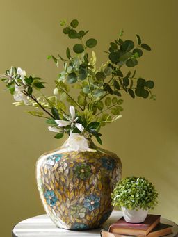 Pure Home + Living - Blue & Green Bamboo Capiz Shell Round Vase