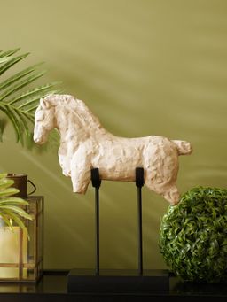 Pure Home + Living - Beige Terracotta Horse Sculpture with Stand