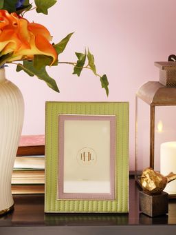 Pure Home + Living - Green & Purple Stitched Faux Leather Photo Frame