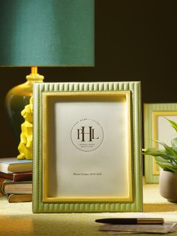 Pure Home + Living - Green & Yellow Stitched Faux Leather Photo Frame