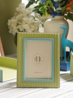 Pure Home + Living - Green & Blue Stitched Faux Leather Photo Frame