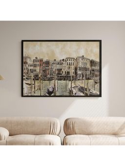 ARTCREST - Panoramic View of Venetian Grand Painting Black Box Framed Canvas Wall Art Painting