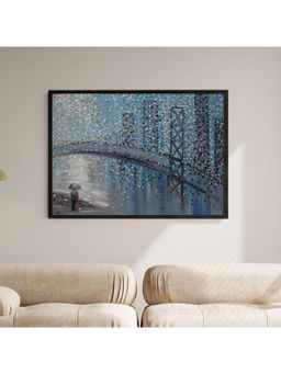 ARTCREST - Rainy Date With the Bridge View Painting Black Box Framed Canvas Wall Art Painting
