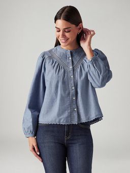 Levi's - Women Embroidered Blue Band Neck Top