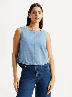 Levi's - Women Solid Light-Blue Square Neck Top
