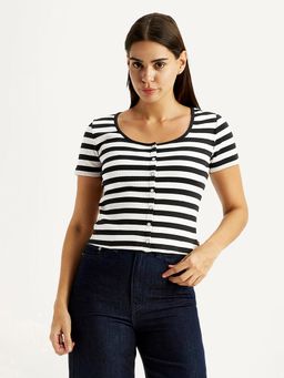 Levi's - Women Striped White Round Neck Top