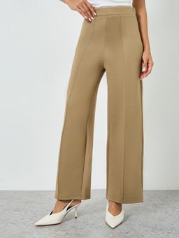 Styli - Women Premium Scuba Wide Leg Full Length Trackpant with Front Pintuck