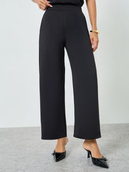 Styli - Women Black Premium Scuba Straight Fit Pant with Adjustable Drawstring