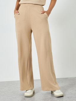 Styli - Women Beige Basic Wide Leg Full Length Trackpant with Side Pockets