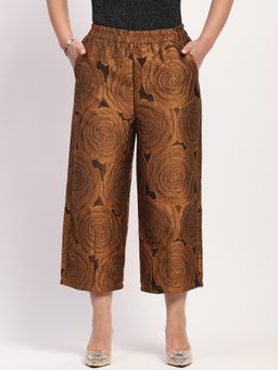 Global Republic - Polyester Floral Print Calf Length Pant For Women - Brown