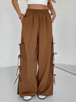Outzidr - Brown Side Bow Detailed Pant