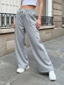 Outzidr - Grey High Waist Wide Leg Trackpant