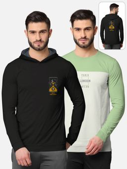 BULLMER - Trendy Front & Back Printed Full Sleeve T-shirt For Men Multi-color (Pack of 2)