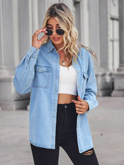 Oh Rare - Women Blue Solid Full Sleeves Regular Fit Shirt