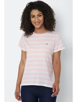 Allen Solly - Women Pink Stripes Half Sleeves Regular Fit T-Shirt
