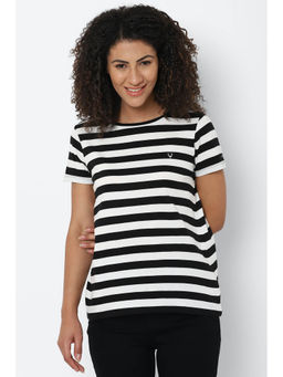 Allen Solly - Women Black Stripes Half Sleeves Regular Fit T-Shirt