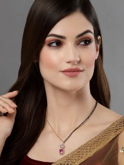 PANASH - Pink Gold Plated CZ Stone Solitaire and Black Beads Mangalsutra