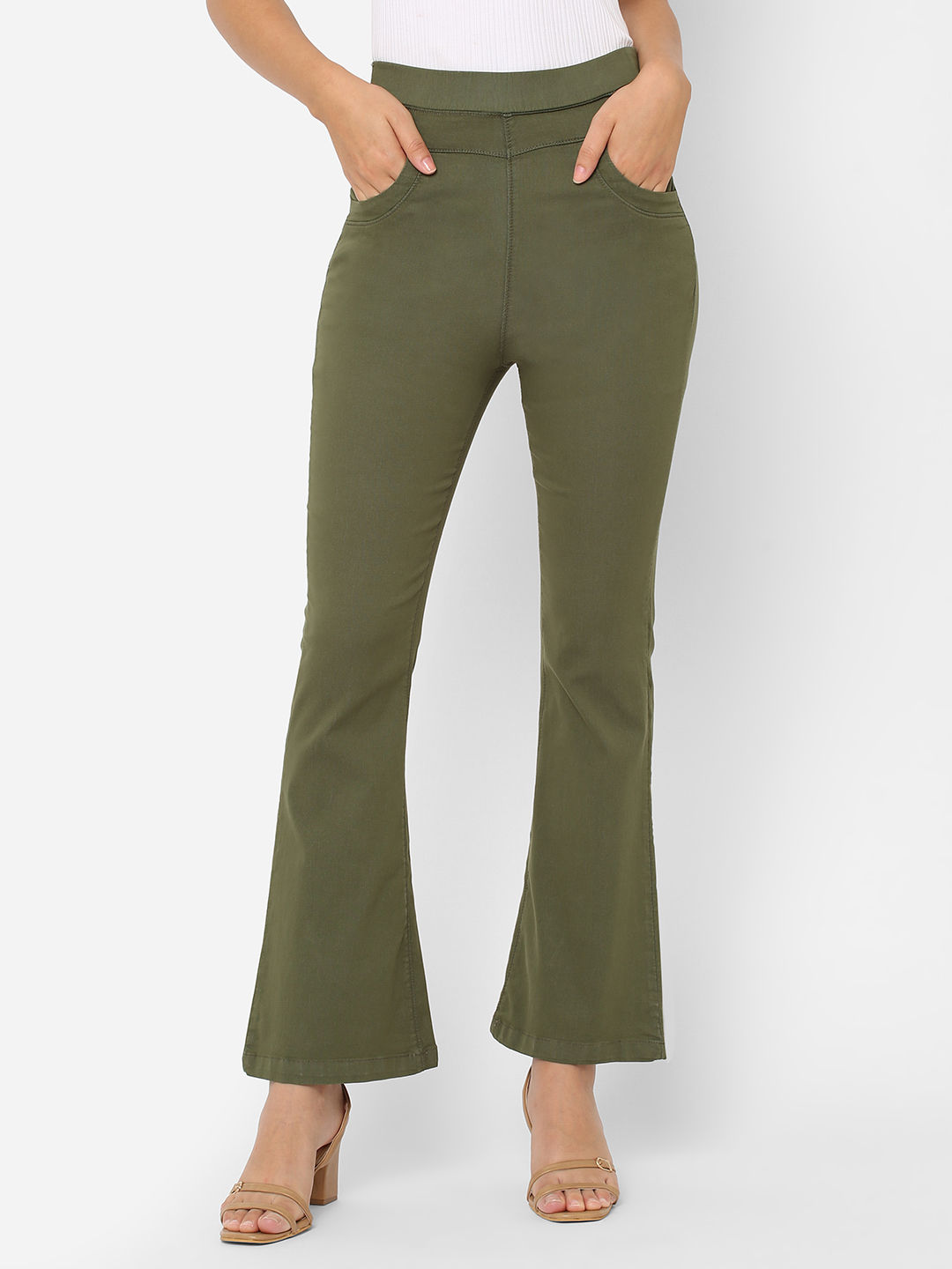Buy KRAUS JEANS Women Olive-Green Solid 