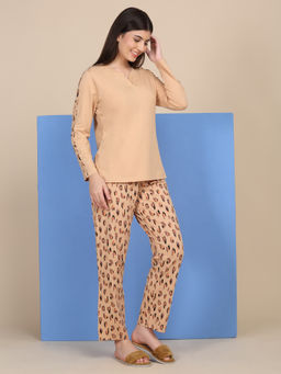 Sweet Dreams - Women Beige Printed T-shirt and Pyjama