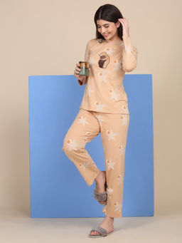 Sweet Dreams - Women Beige Printed T-shirt and Pyjama