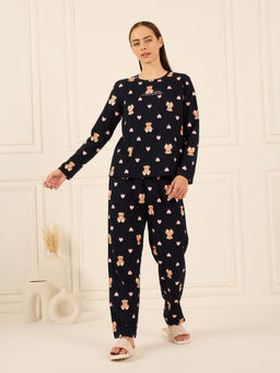 Sweet Dreams - Women Black Printed T-shirt and Pyjama