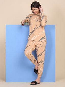 Sweet Dreams - Women Beige Printed T-shirt and Joggers