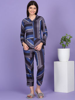 Sweet Dreams - Women Blue Printed Shirt and Pyjama